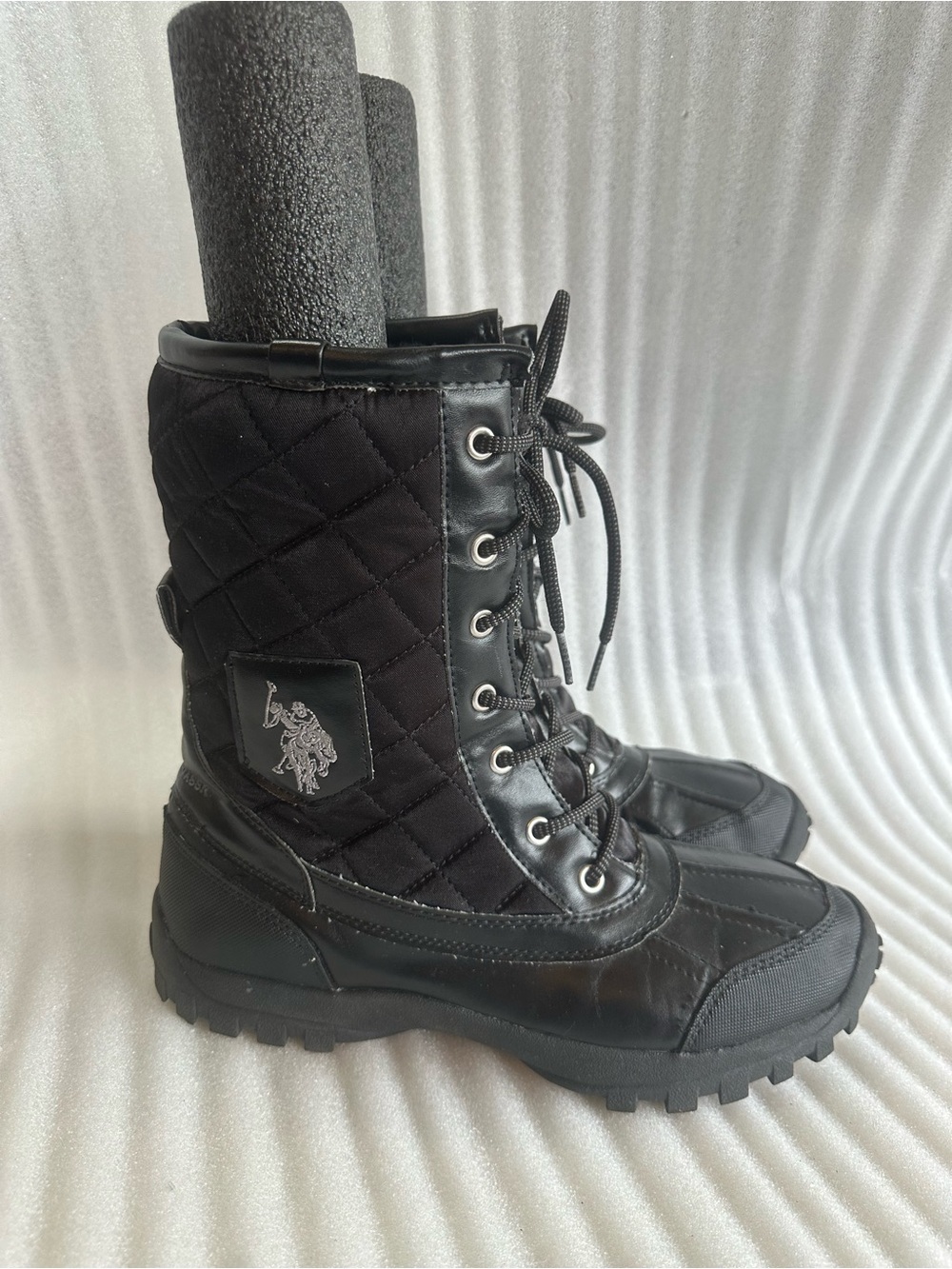 U.S. Polo Assn. Black Quilted Lace-Up Boots with Emblem